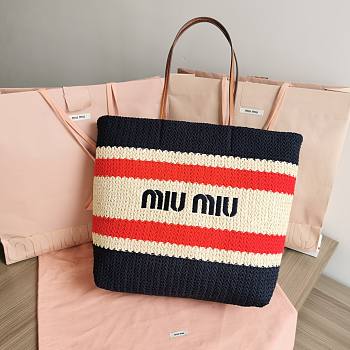 Okify Miu Miu Women Fabric Tote Bag Blue 34x40x16cm