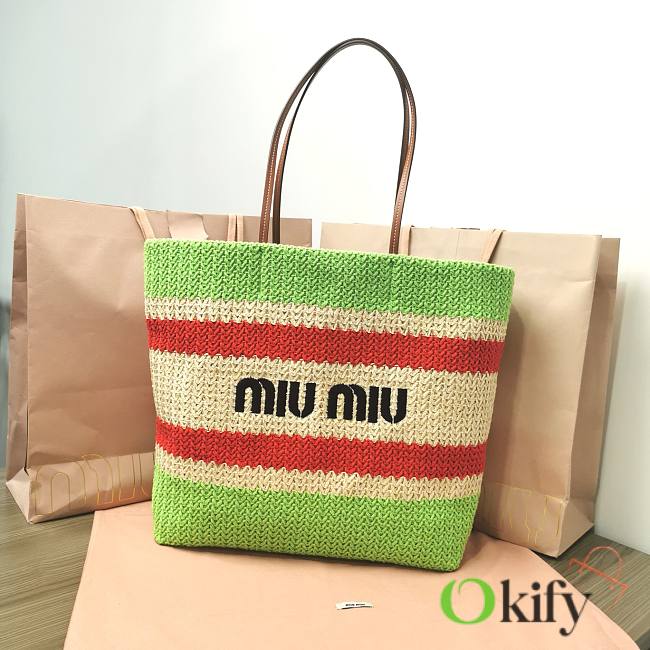 	 Okify Miu Miu Women Fabric Tote Bag Green 34x40x16cm - 1