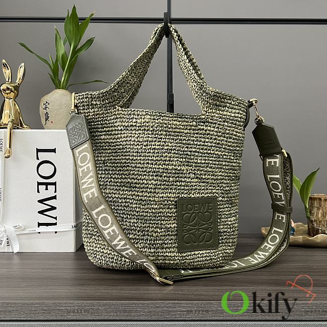 Okify Loewe Mini Slit Bag In Raffia Green 30*8*30cm - 1