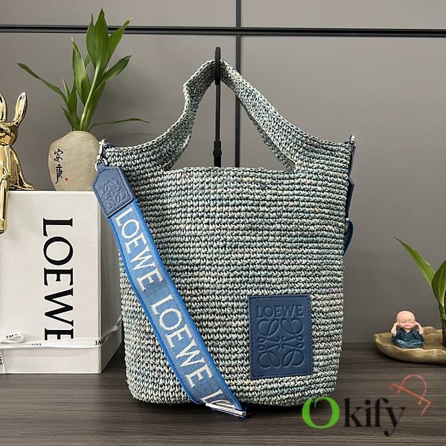 Okify Loewe Mini Slit Bag In Raffia Blue 30*8*30cm - 1