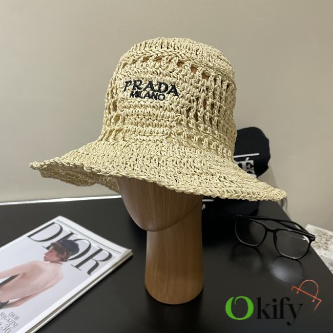 	 Okify Prada Women Raffia Bucket Hat-Beige - 1