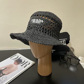 	 Okify Prada Women Raffia Bucket Hat-Black