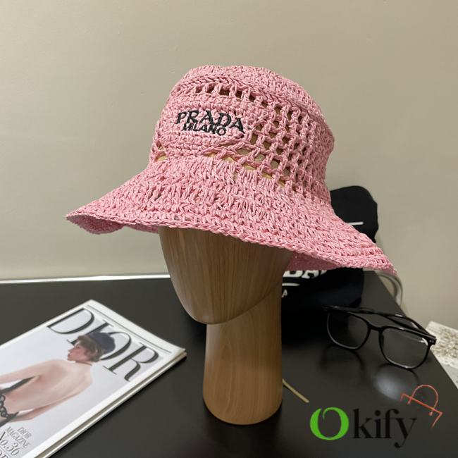 	 Okify Prada Women Raffia Bucket Hat-Pink - 1