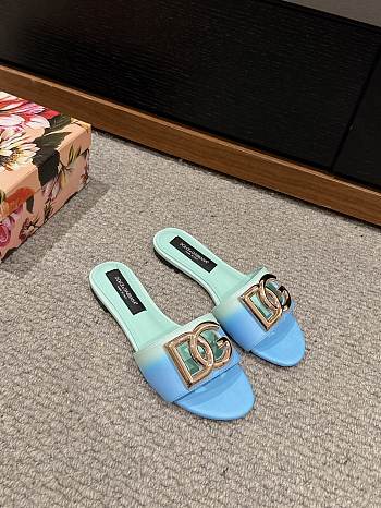 Okify Dolce&Gabbana Calfskin Slides  Blue 35-39