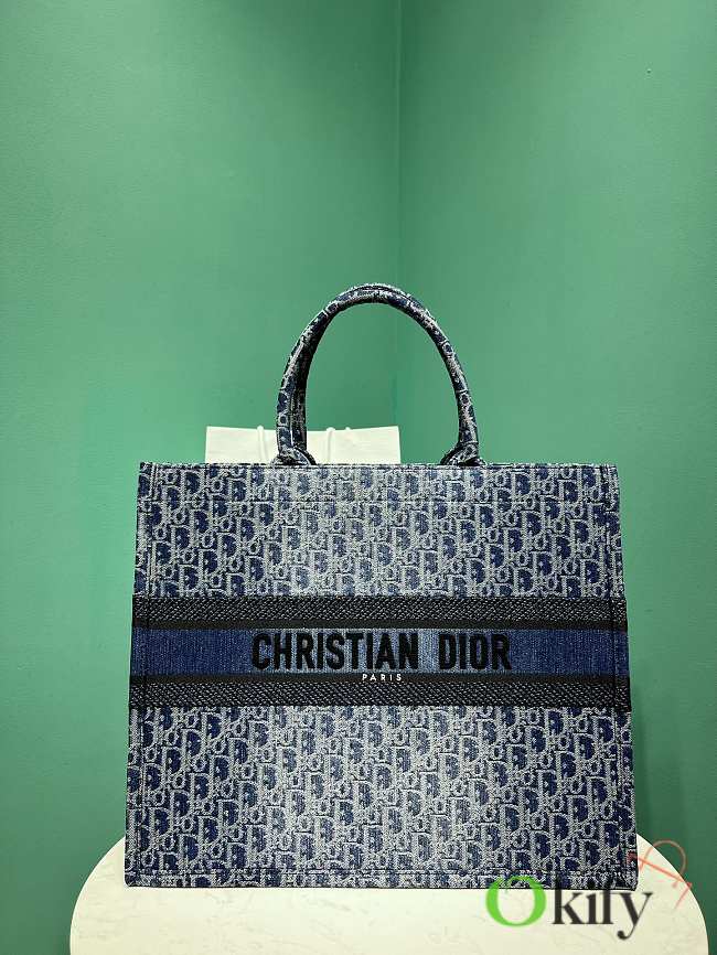 	 Okify Dior Large Tote Blue Denim 42*18*35cm - 1