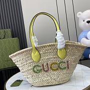 	 Okify Gucci Logo Straw Basket Bag Yellow 20.5x 19.5x 13cm - 1