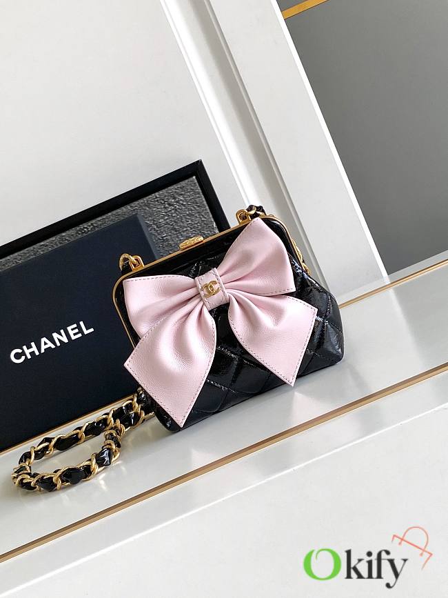 Okify Chanel Clutch With Strap Black & Pink 12 × 13 × 4 cm - 1