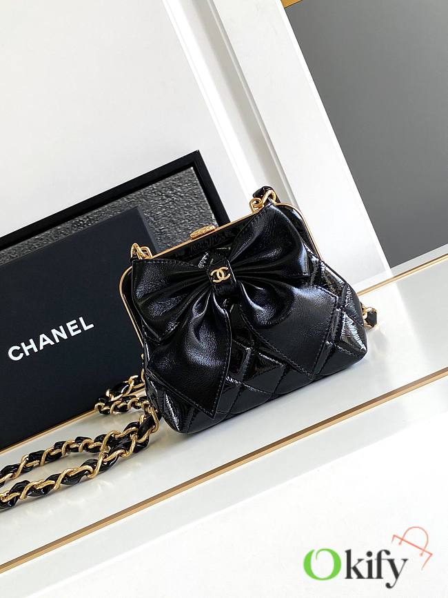 	 Okify Chanel Clutch With Strap Black 12 × 13 × 4 cm - 1