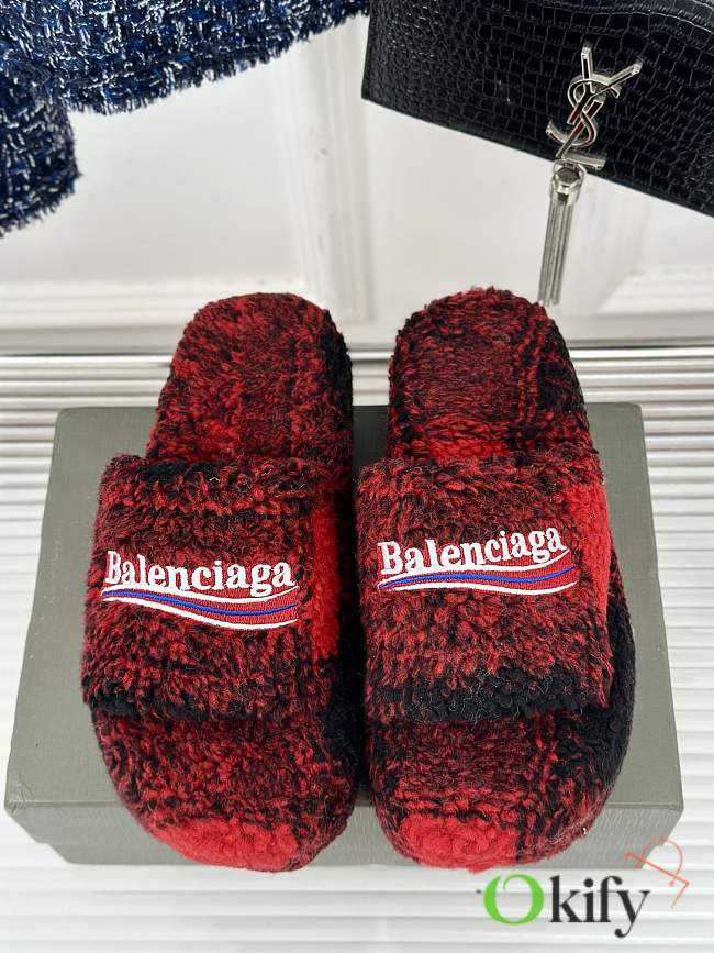 Okify Balenciaga Furry Slide Sandal Red 35-40 - 1