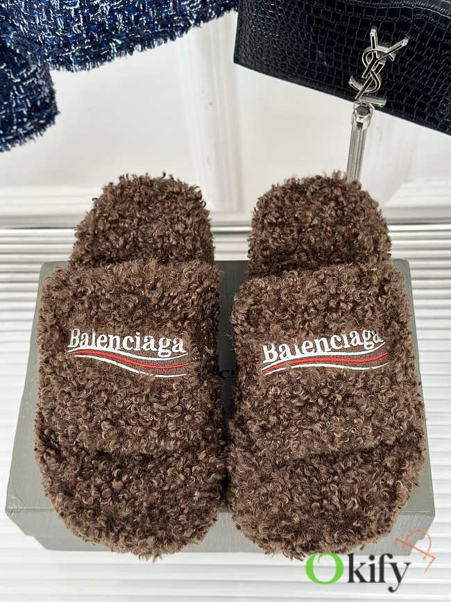 	 Okify Balenciaga Furry Slide Sandal Brown 35-40 - 1