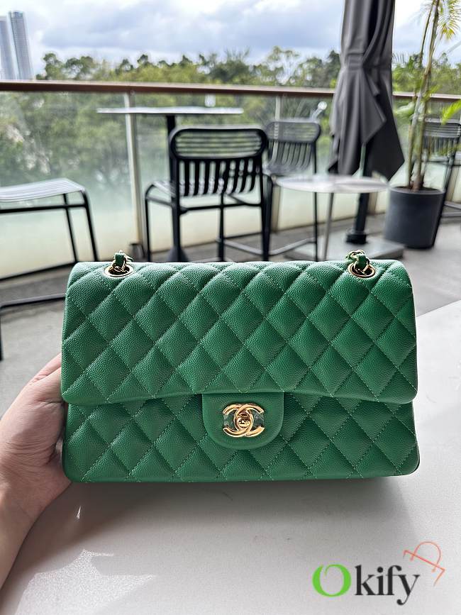 Okify Chanel CF Green Caviar Gold Hardware 25cm - 1