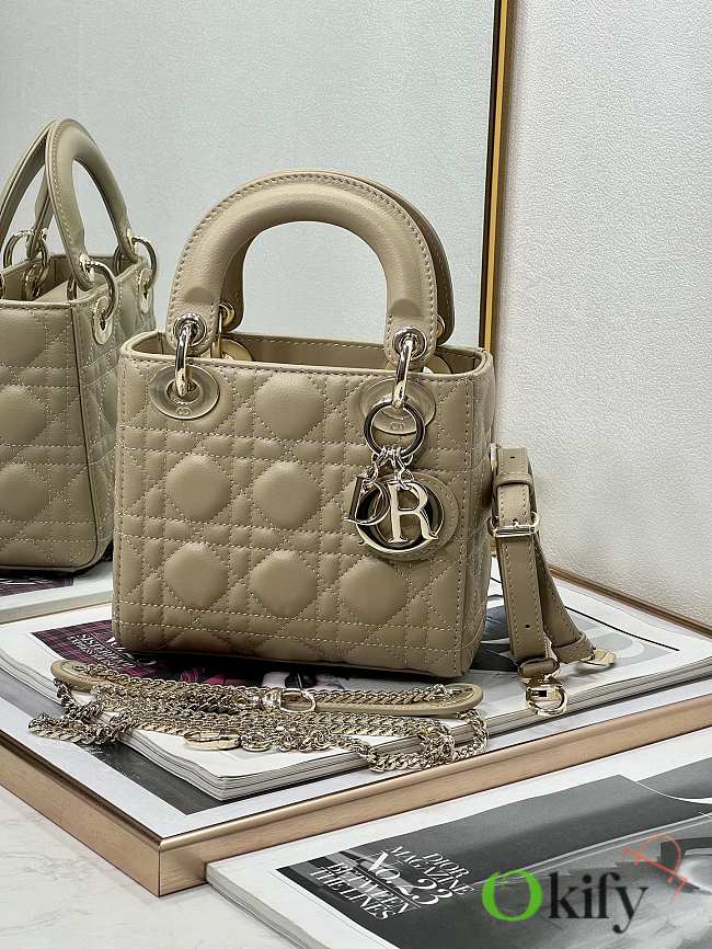 Okify Dior Lady Mini Beige Silver Hardware Size 17 x 15 x 7 cm - 1