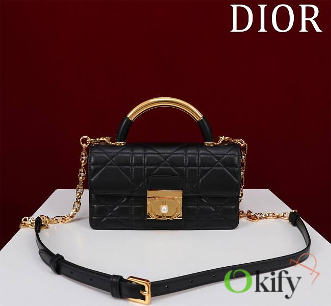 	 Okify Mini Dior Ange Bag Latte Macrocannage Calfskin Black 20 x 12 x 5 cm - 1