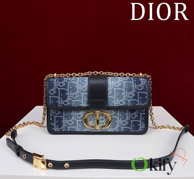 Okify Dior 30 Montaigne East-West Bag With Chain Blue Denim  - 1