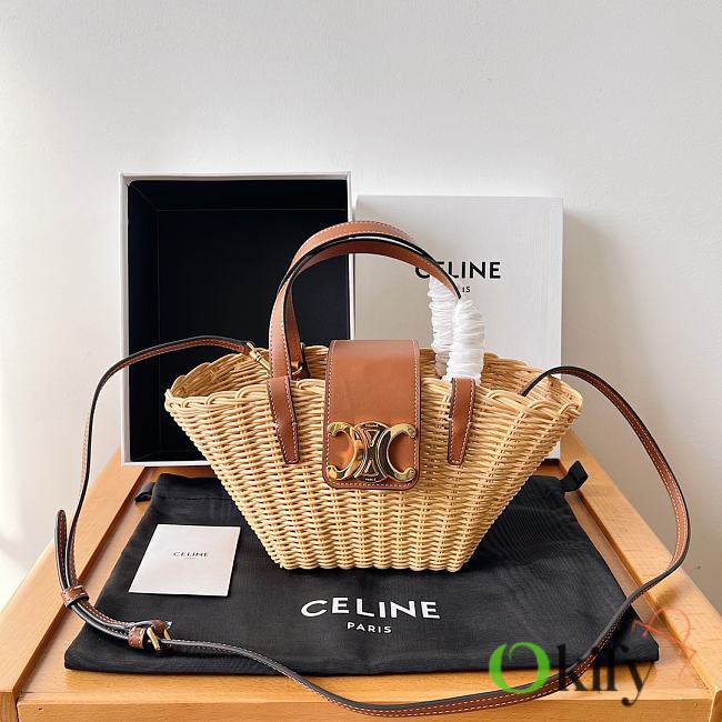 Okify Celine Teen Couffin In Wicker And Natural Calfskin 32*14*7cm - 1