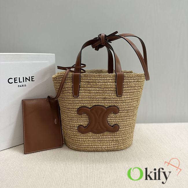 Okify Teen Supple Celine Classic Panier In Raffia And Calfskin 21.5x22x13 - 1