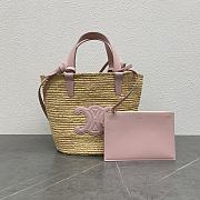 	 Okify Teen Supple Celine Classic Panier In Raffia And Calfskin Pink 21.5x22x13 - 1