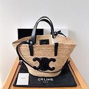 	 Okify Teen Supple Celine Classic Panier In Raffia And Calfskin Black  21.5 X 22 X 13 - 1