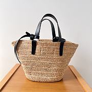 	 Okify Teen Supple Celine Classic Panier In Raffia And Calfskin Black  21.5 X 22 X 13 - 2