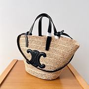 	 Okify Teen Supple Celine Classic Panier In Raffia And Calfskin Black  21.5 X 22 X 13 - 3