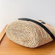 	 Okify Teen Supple Celine Classic Panier In Raffia And Calfskin Black  21.5 X 22 X 13 - 4