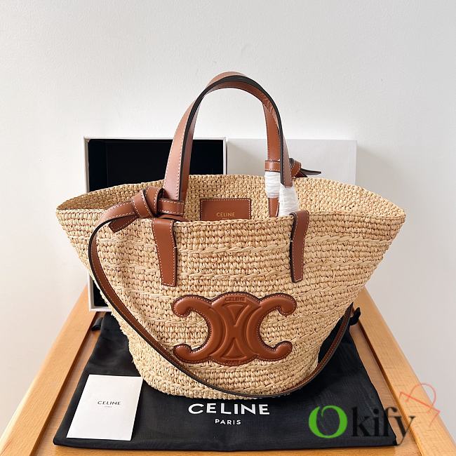 	 Okify Teen Supple Celine Classic Panier In Raffia And Calfskin 21.5 X 22 X 13 - 1