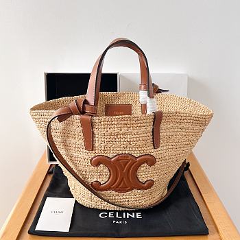 	 Okify Teen Supple Celine Classic Panier In Raffia And Calfskin 21.5 X 22 X 13