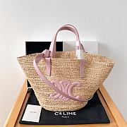 	 Okify Teen Supple Celine Classic Panier In Raffia And Calfskin Pink 21.5 X 22 X 13 - 1