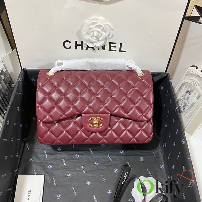 	 Okify Chanel Flap Bag Wine Gold Hardware Size 25cm - 1