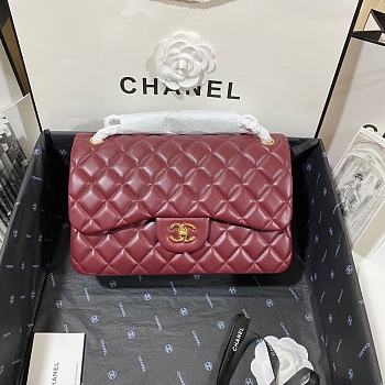 	 Okify Chanel Flap Bag Wine Gold Hardware Size 25cm