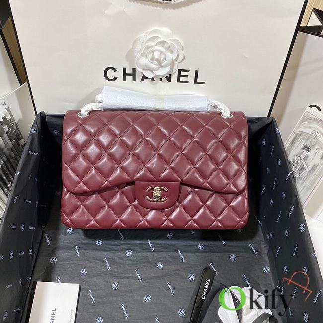 	 Okify Chanel Flap Bag Wine Silver Hardware Size 25cm - 1