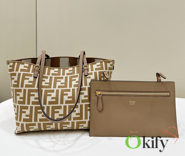 Okify Fendi Small Reversible shopper in Pequin striped and beige FF fabric 22/14/18cm - 1