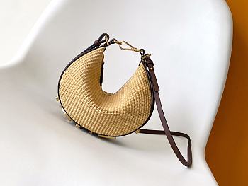 Okify Fendigraphy Small Brown leather and beige macramé bag 29x10x24.5