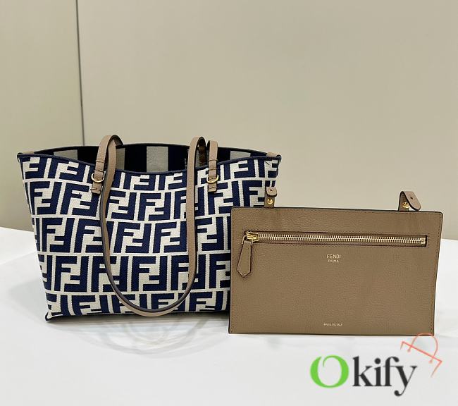 	 Okify Fendi Small Reversible shopper in Pequin Blue FF fabric 22/14/18cm - 1