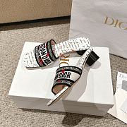 Okify Dior Dioramour Dway Heeled Slide Black and White Embroidered Cotton with Black and Red Je Vous Adore Motif - 2