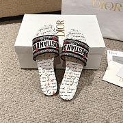 	 Okify Dior Dioramour Dway Slide Black and White Embroidered Cotton with Black and Red Je Vous Adore Motif - 2