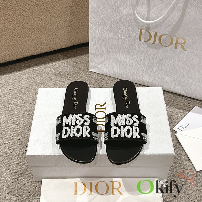 	 Okify Dior Dway Slide Black and White Embroidered Cotton - 1