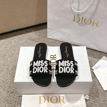 	 Okify Dior Dway Slide Black and White Embroidered Cotton