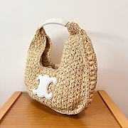 Okify Celine Classic Panier Hobo Bag In Raffia And Calfskin - White - 3