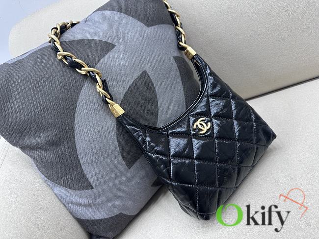 	 Okify Small Hobo Bag Shiny Lambskin & Gold Plated Metal Black  - 1