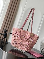 Okify Chanel Small Tote Raffia Effect Braided & Gold-Tone Metal Beige & Pink - 3