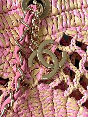 Okify Chanel Small Tote Raffia Effect Braided & Gold-Tone Metal Beige & Pink - 5