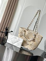 	 Okify Chanel Small Tote Raffia Effect Braided & Gold-Tone Metal Beige & White - 1