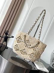 	 Okify Chanel Small Tote Raffia Effect Braided & Gold-Tone Metal Beige & White - 4