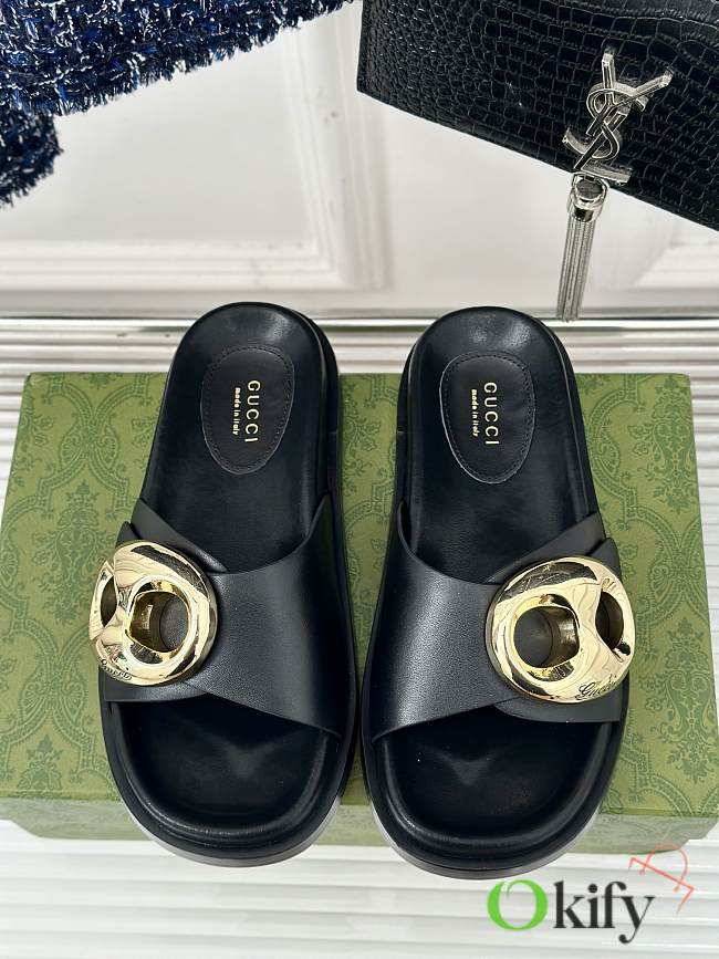 	 Okify Gucci Marina Chain Slide Sandals In Black - 1