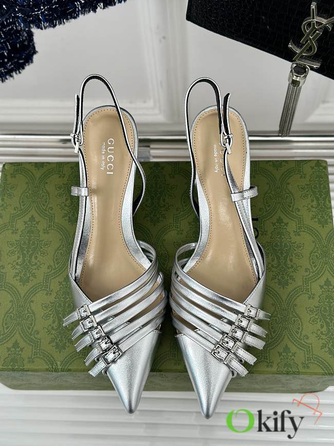 Okify Gucci Women Slingback Pum Silver Size 35-39 - 1