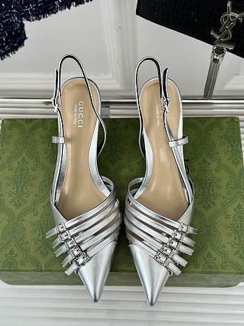 Okify Gucci Women Slingback Pum Silver Size 35-39