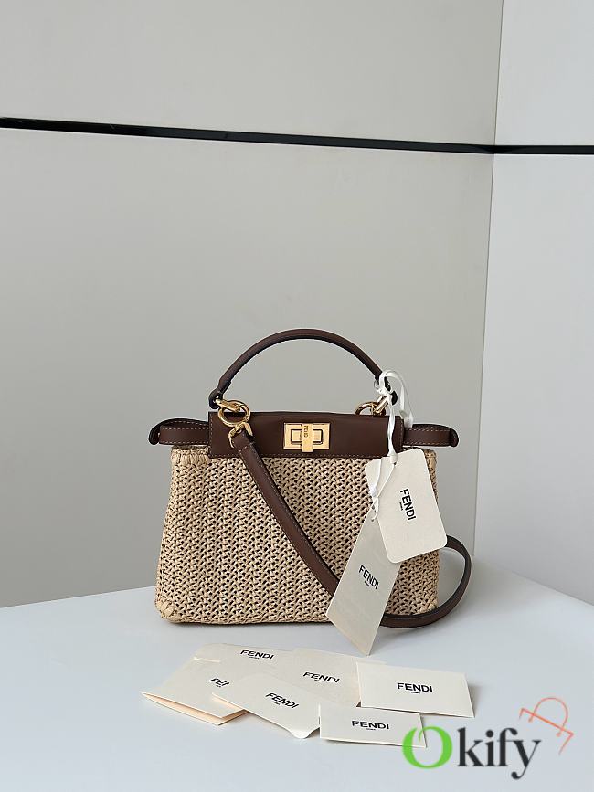 Okify Fendi Peekaboo Mini Brown leather and macramé bag 23x11x18 - 1