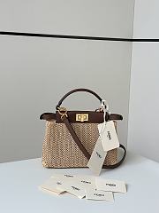 Okify Fendi Peekaboo Mini Brown leather and macramé bag 23x11x18 - 1