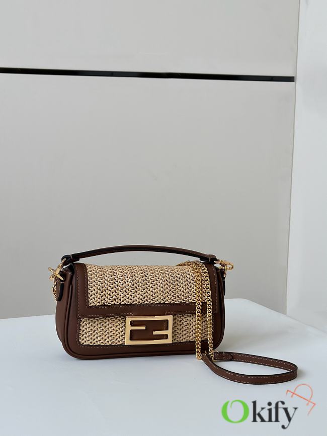 Okify Baguette Brown leather and macramé bag 20x5x13 - 1